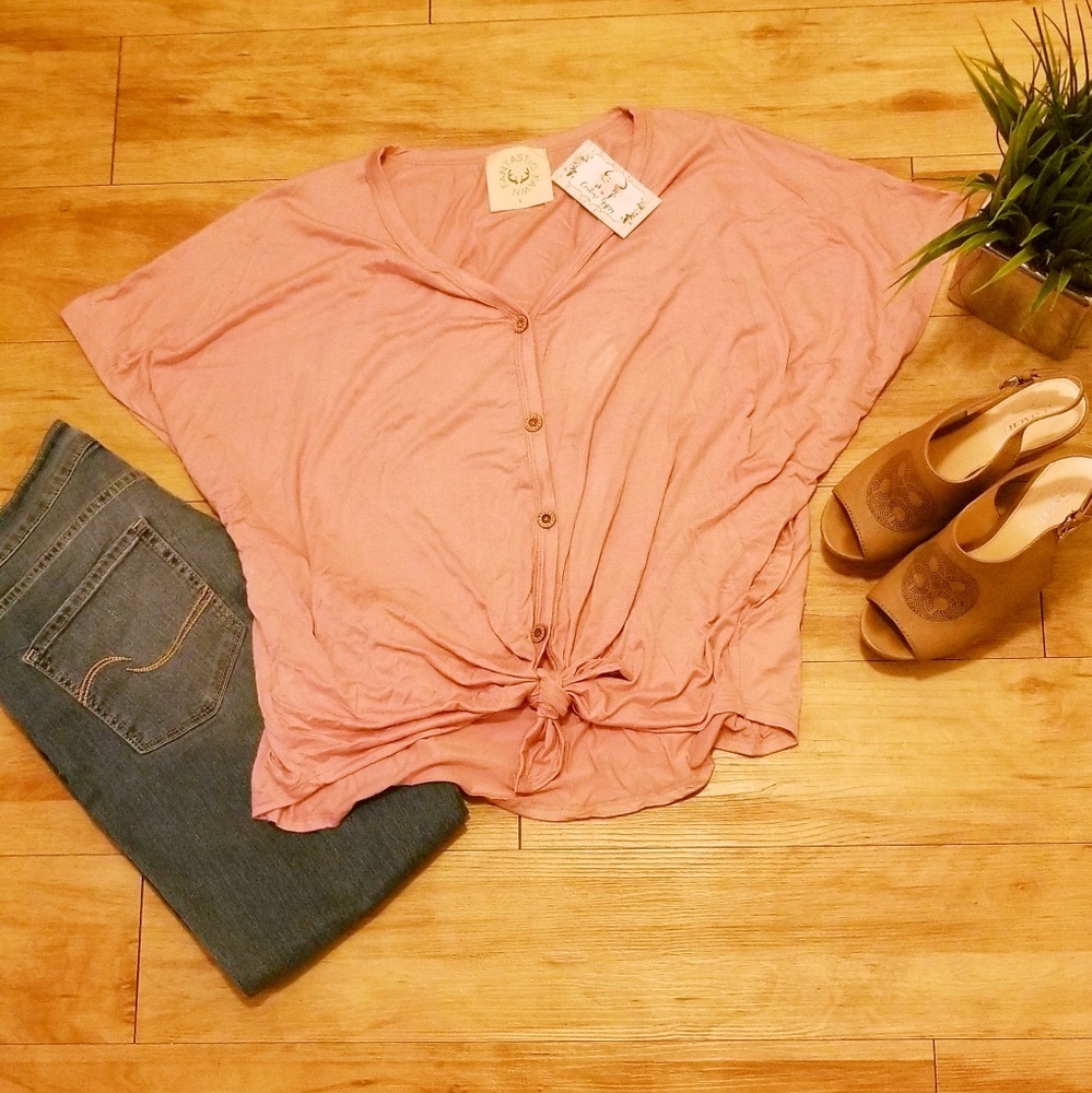 Button Down Tie Waist Top